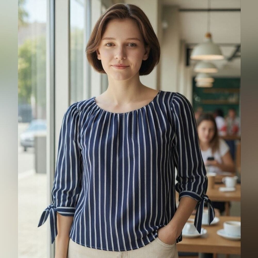 Navy And White Stripes | Off Shoulder Top | Size 1X